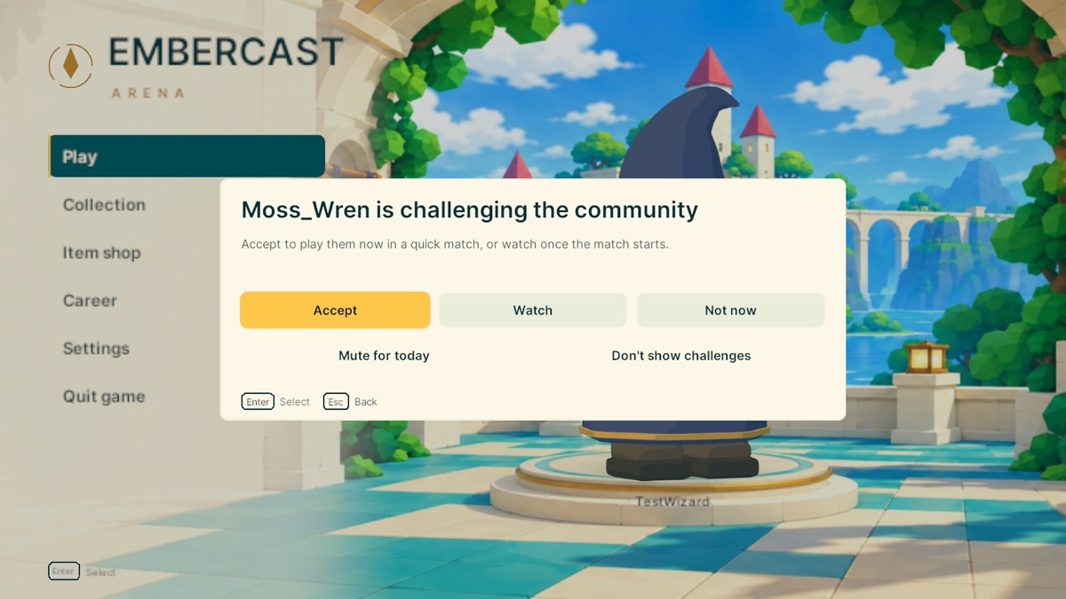 A community challenge card with Accept, Watch and Not now