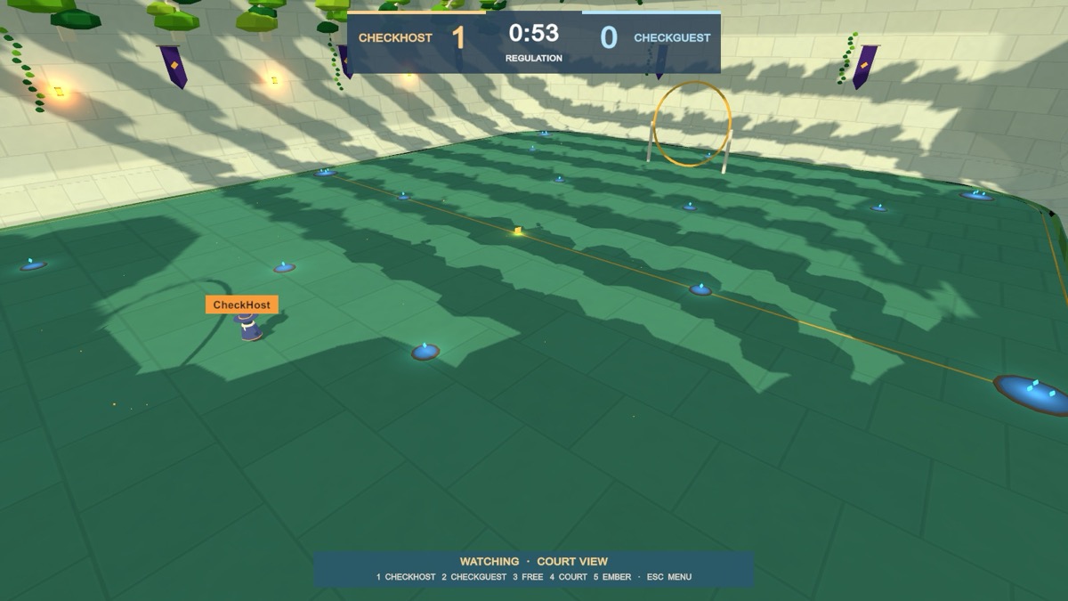 Watching a live match on the Forest Court from the court view, with the score and camera choices